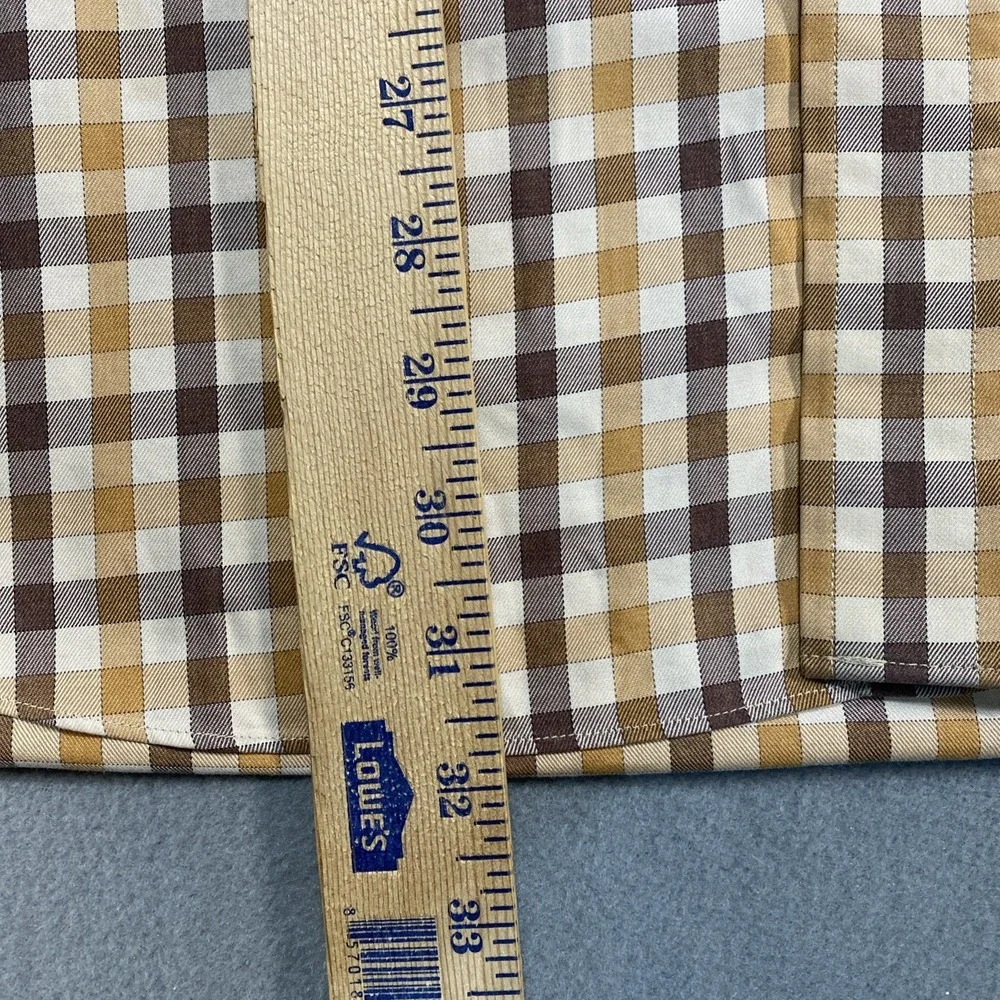 Jos A Bank Mens Button Down Travelers Collection Plaid Brown Tan Medium